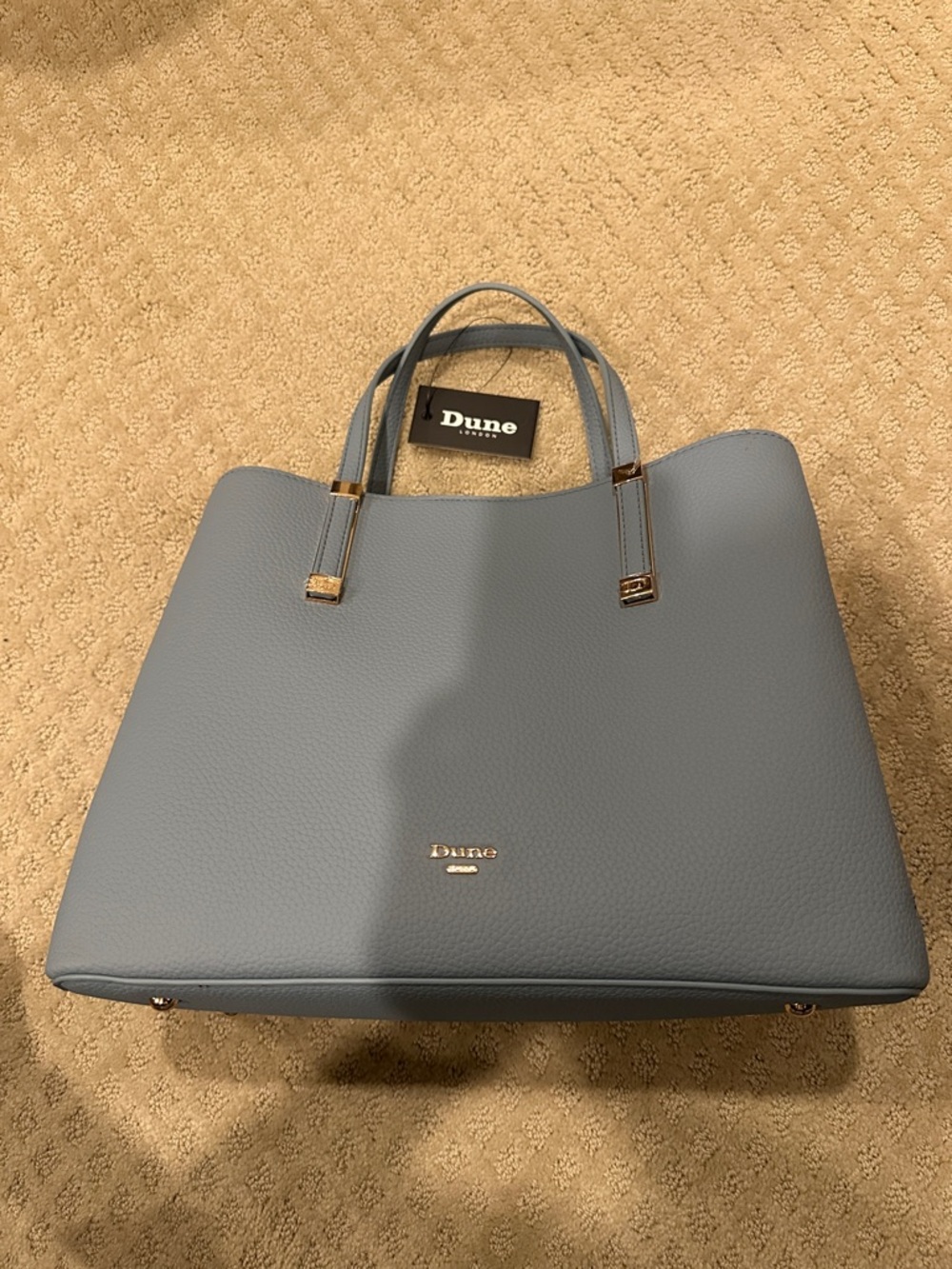Dune London Powder Blue Pebbled Tote with Gold Hardware